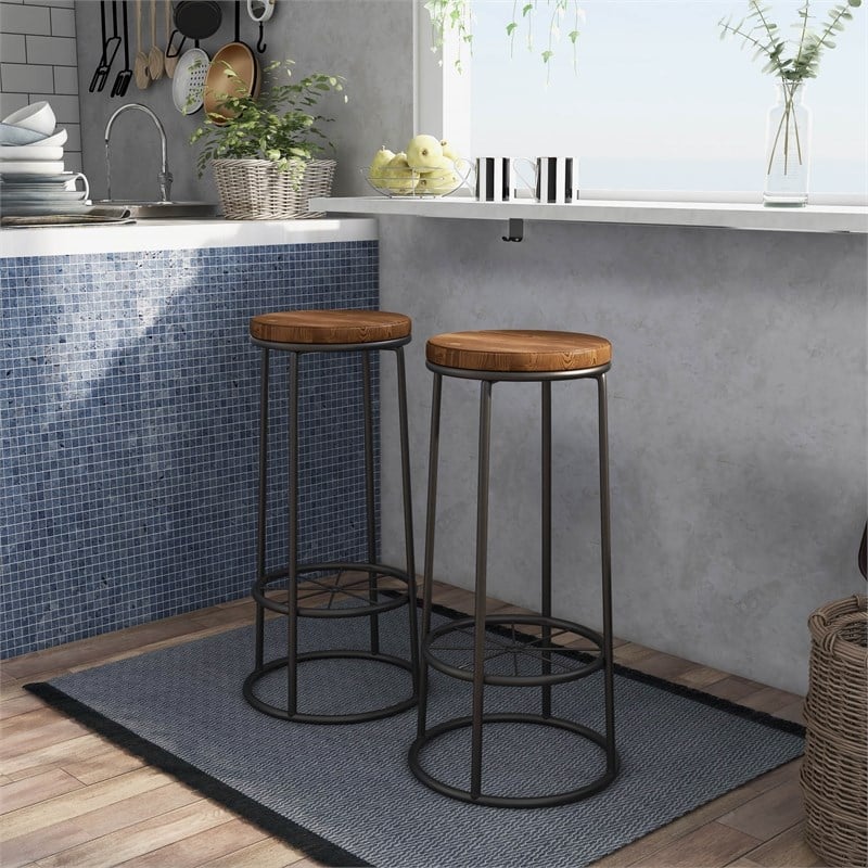 Furniture of America Cera Metal Bar Stool in Toasted Barnwood Brown (Set of 2)