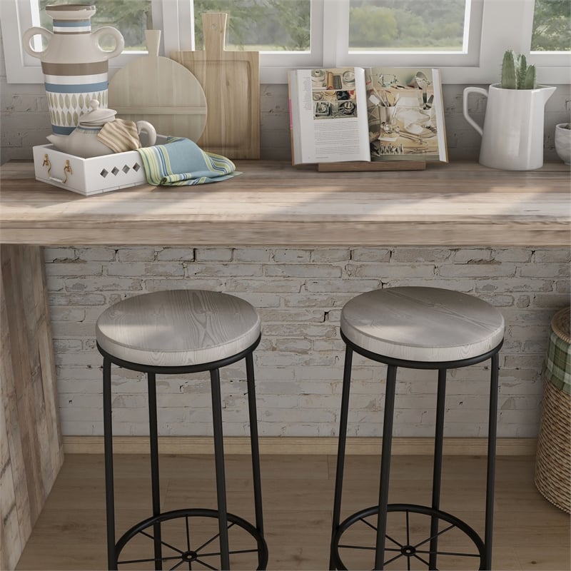 Furniture of America Cera Metal Bar Stool in Coaster White (Set of 2)