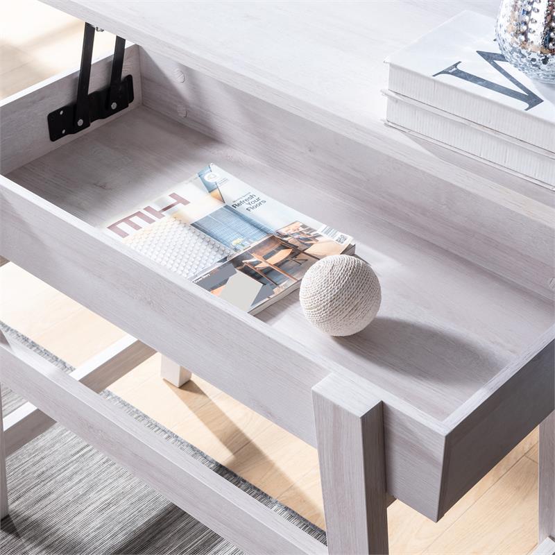 Furniture of America Kelli Modern Wood Lift-Top Console Table in White Oak