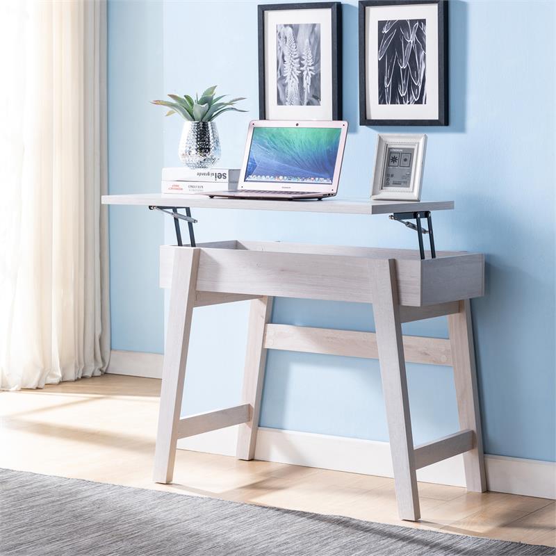 Furniture of America Kelli Modern Wood Lift-Top Console Table in White Oak