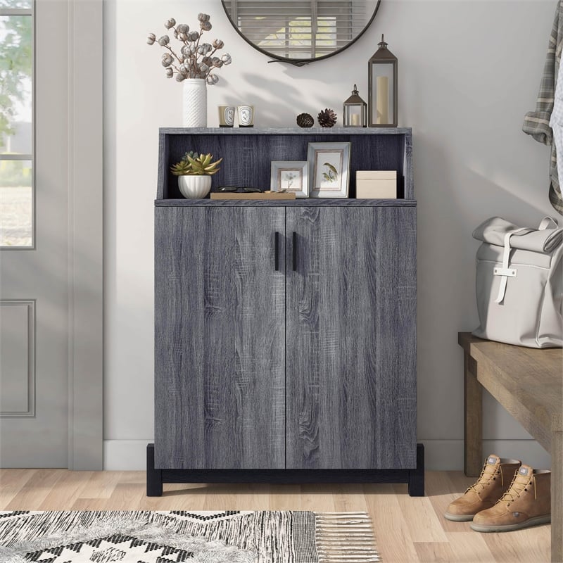 Furniture of America Liguari Wood 5-Shelf Shoe Cabinet in Distressed Gray