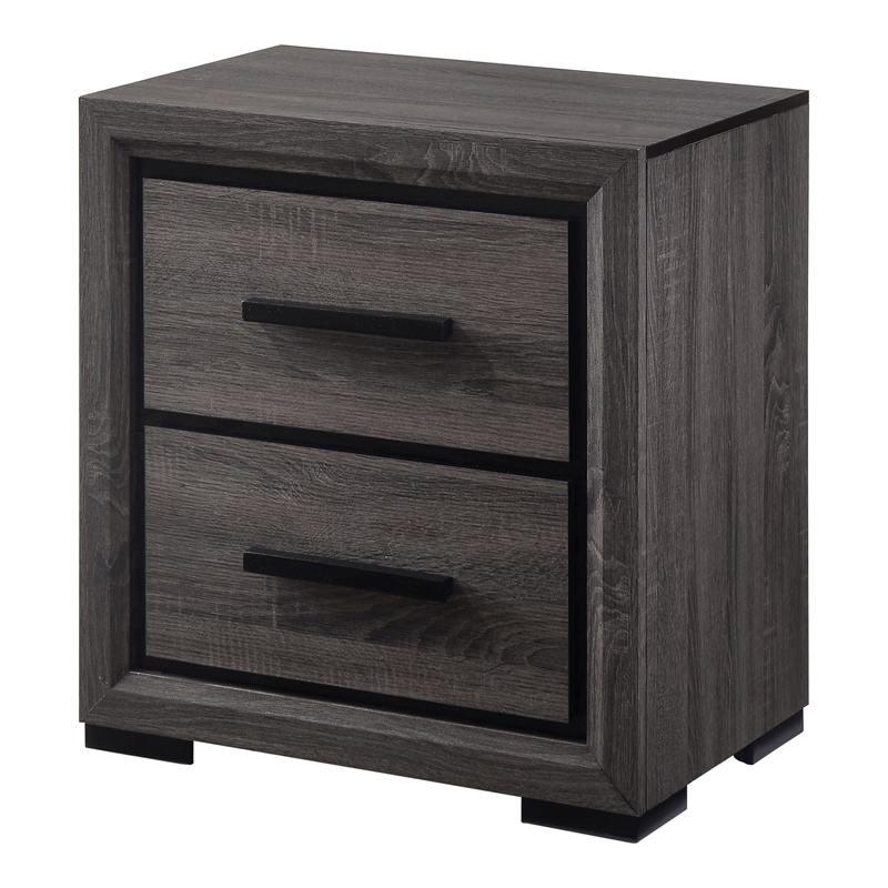 FOA Drummond 3-Piece Gray Wood Panel Bedroom Set - King + 2 Nightstands