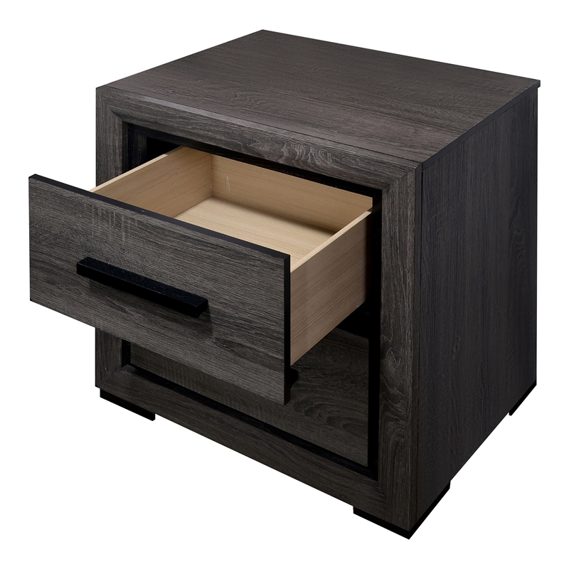 FOA Drummond 3-Piece Gray Wood Panel Bedroom Set - King + 2 Nightstands