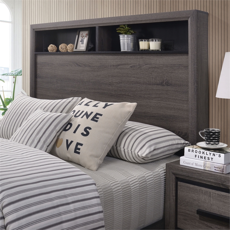 FOA Drummond 2-Piece Gray Wood Panel Bedroom Set- King + 1 Nightstand