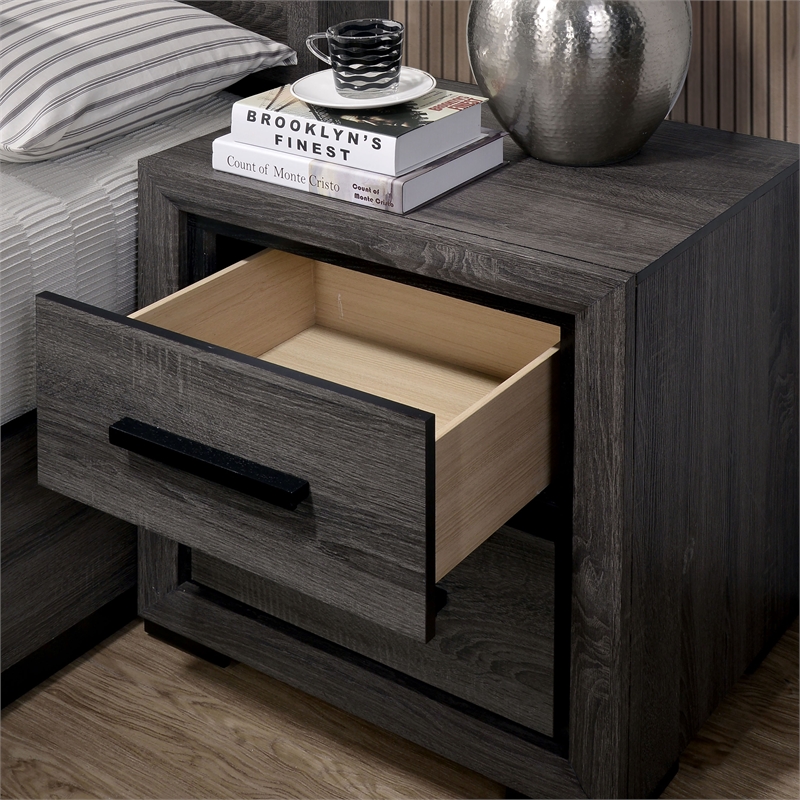 FOA Drummond 2-Piece Gray Wood Panel Bedroom Set- King + 1 Nightstand