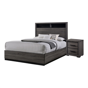 FOA Drummond 2-Piece Gray Wood Panel Bedroom Set- King + 1 Nightstand