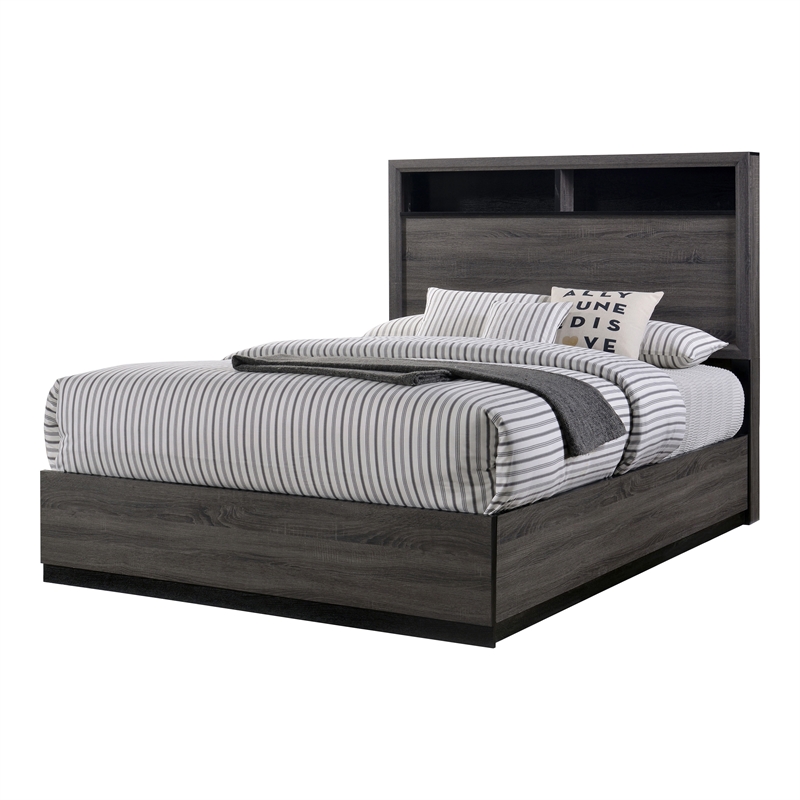 FOA Drummond 2-Piece Gray Wood Panel Bedroom Set- King + 1 Nightstand