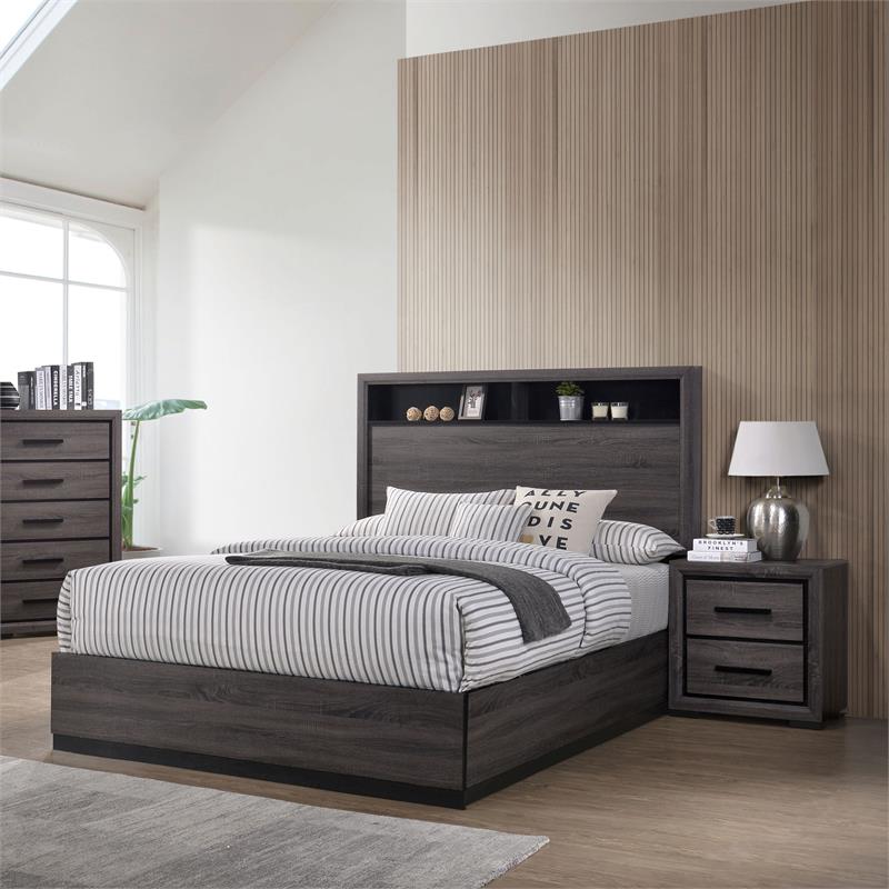 FOA Drummond 2-Piece Gray Wood Panel Bedroom Set- King + 1 Nightstand
