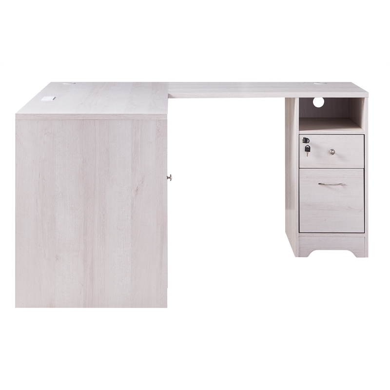 Furniture of America Helmer Wood L-Shaped Writing Desk with USB in White