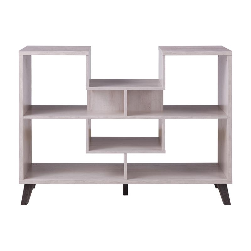Furniture of America Wood 6-Shelf Display Console Table in White Oak