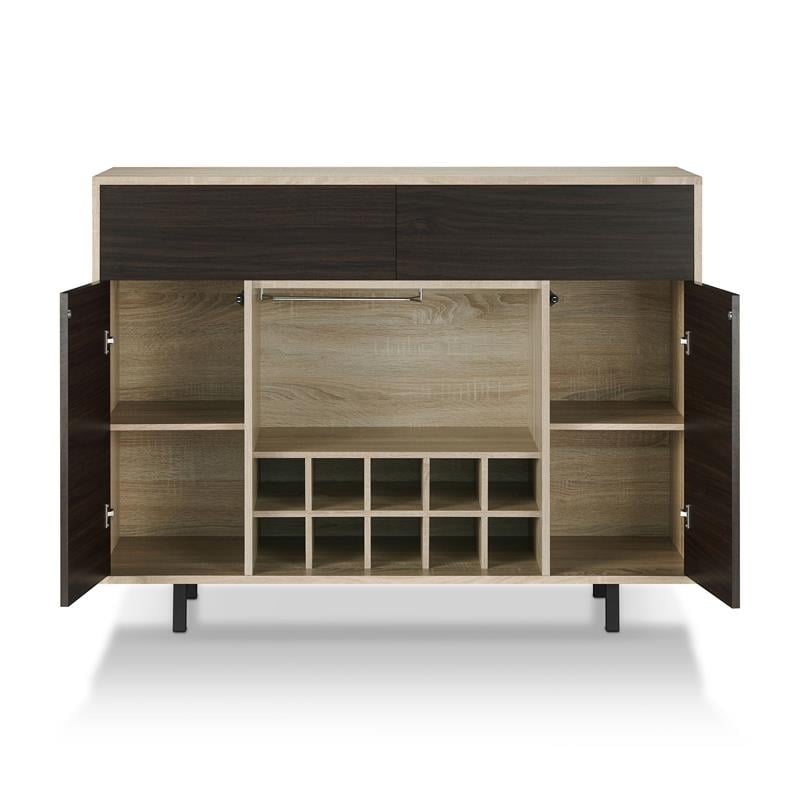 Furniture of America Tarian Wood 10-Bottle Buffet Server in Natural Oak