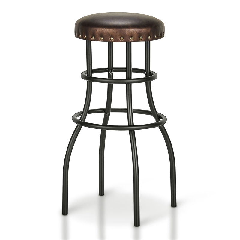 Furniture of America Casta Rustic Faux Leather Nailhead Bar Stool in Bronze