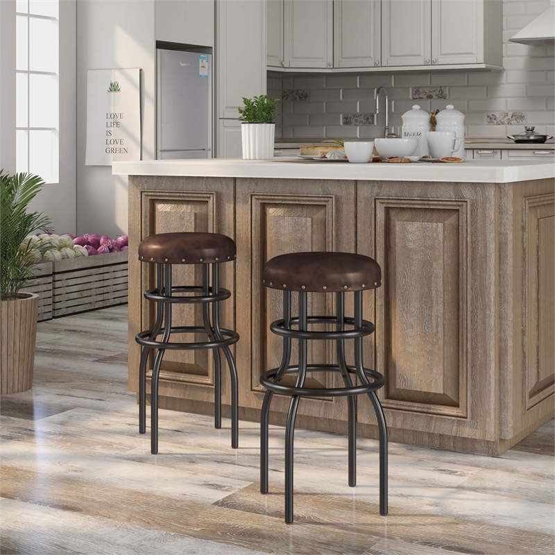 Furniture of America Casta Rustic Faux Leather Nailhead Bar Stool in Bronze