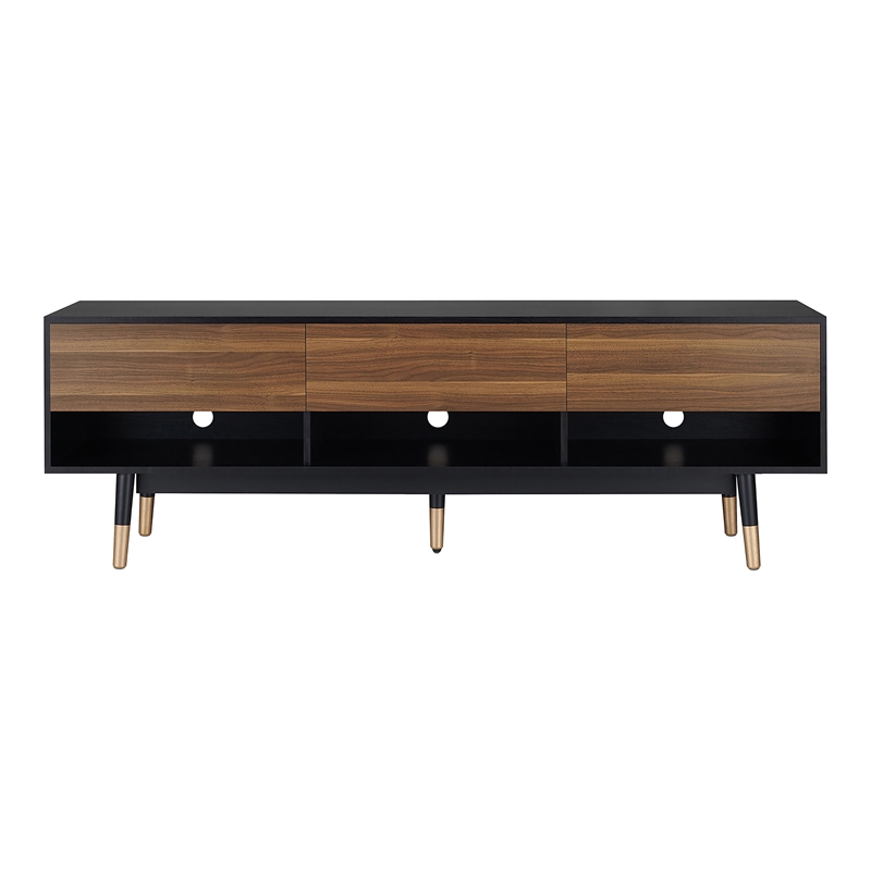 Furniture of America Zuna Mid-Century Modern Wood 3-Drawer TV Stand in Black