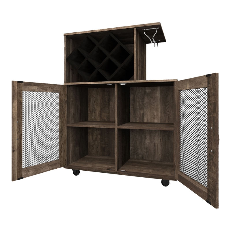 Furniture of America Codex Rustic Wood 4-Shelf Mini Bar in Reclaimed Oak