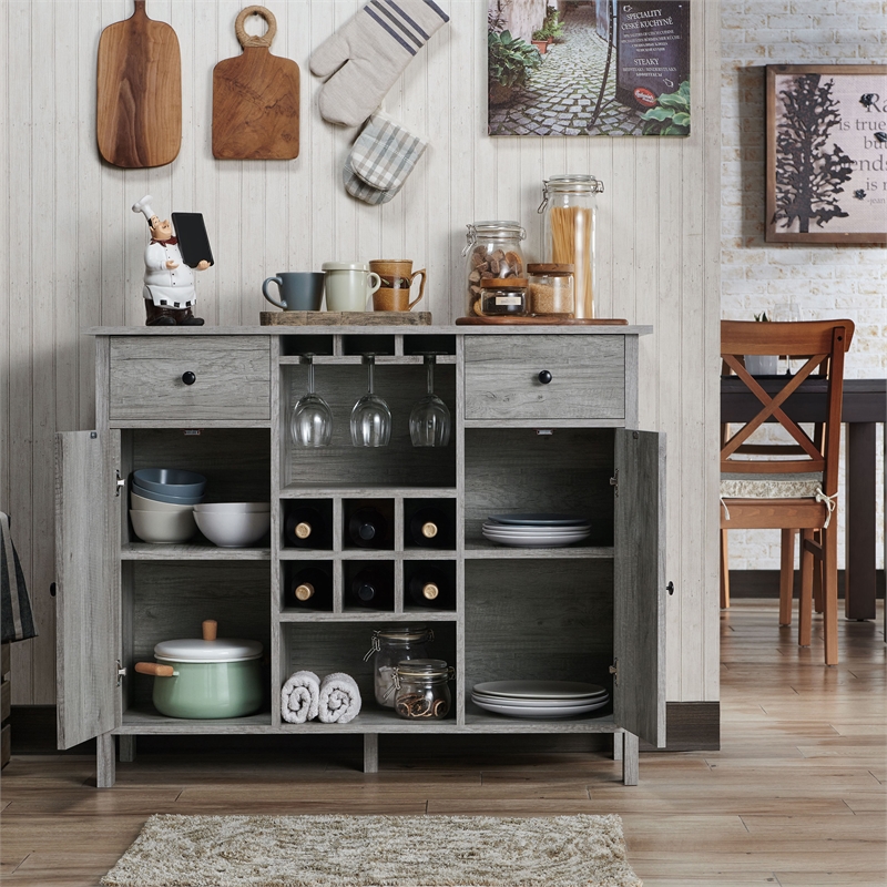 Furniture of America Claus Wood Multi-Storage Buffet Server in Vintage Gray Oak