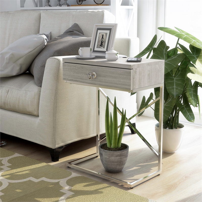 Furniture of America Kylie Modern Wood 1-Drawer End Table in Light Gray