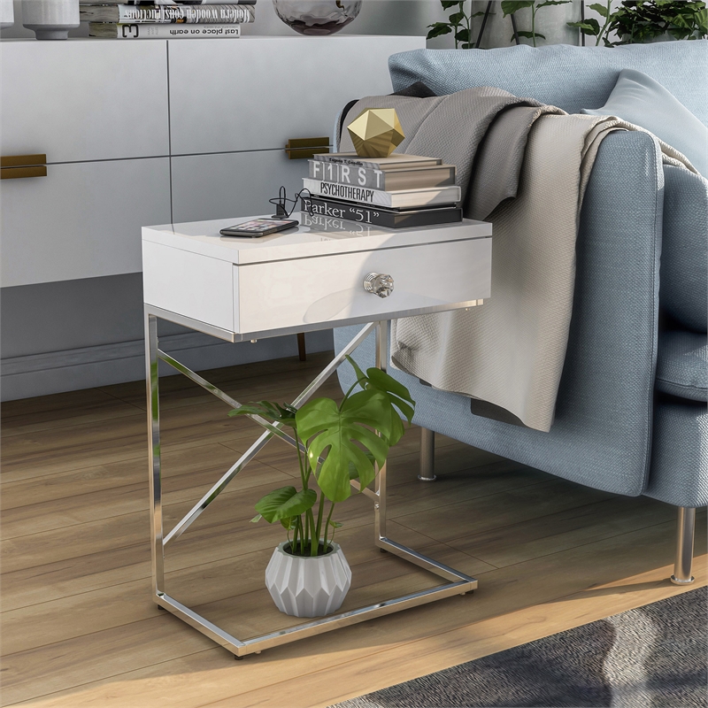 Furniture of America Kylie Modern Wood 1-Drawer End Table in Glossy White