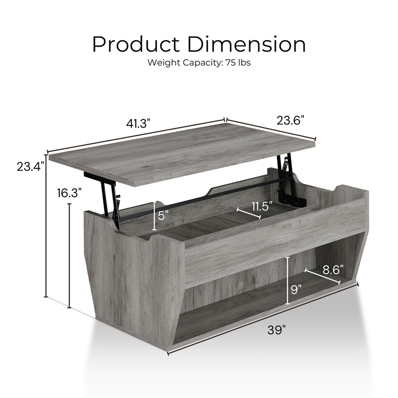 Furniture of America Edwards Wood Lift-Top Coffee Table in Vintage Gray