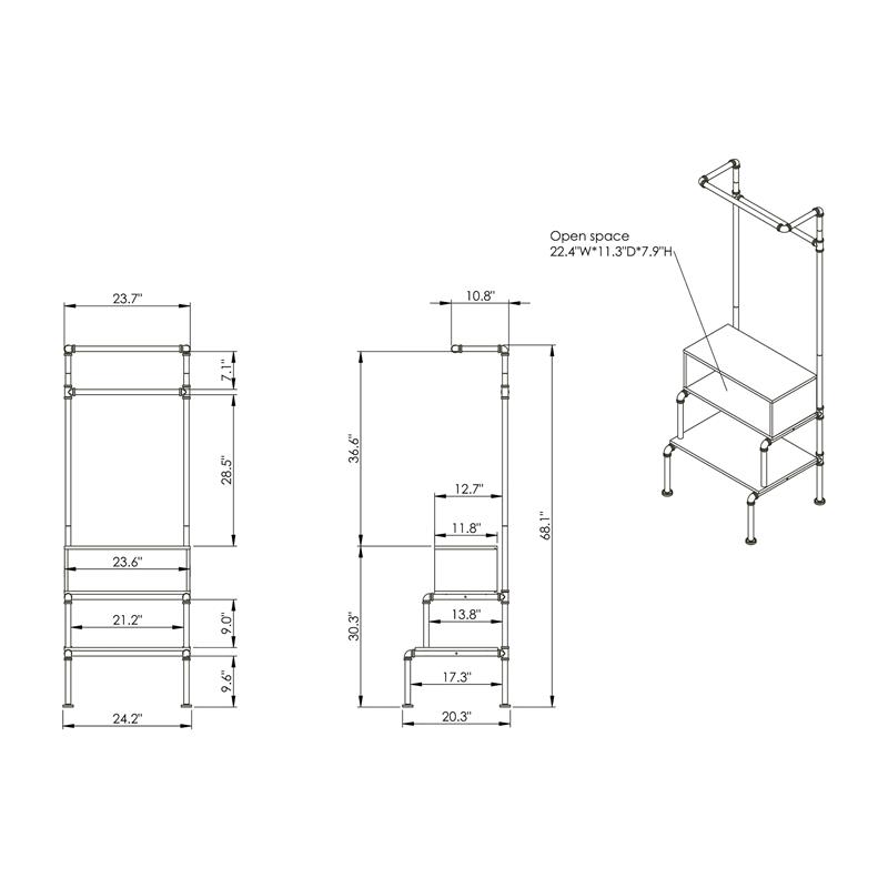 Furniture of America Tussem Rustic Wood 3-Shelf Hall Tree in Reclaimed Oak