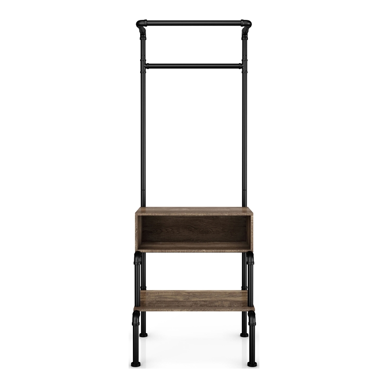 Furniture of America Tussem Rustic Wood 3-Shelf Hall Tree in Reclaimed Oak