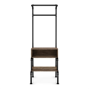 Furniture of America Tussem Rustic Wood 3-Shelf Hall Tree in Reclaimed Oak