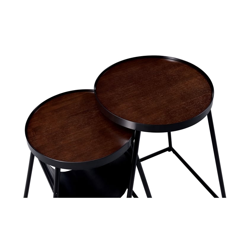 Furniture of America Lassatov Metal 2-Piece Nesting Table in Matte Black
