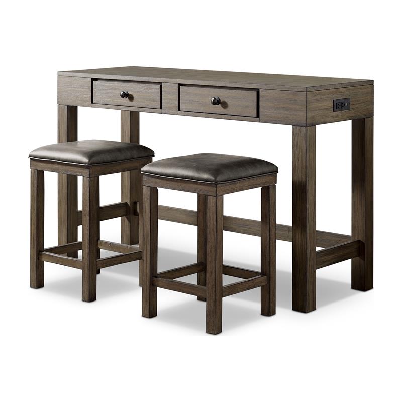 Furniture of America Stache 3-Piece Light Walnut Wood Counter Height Dining Set