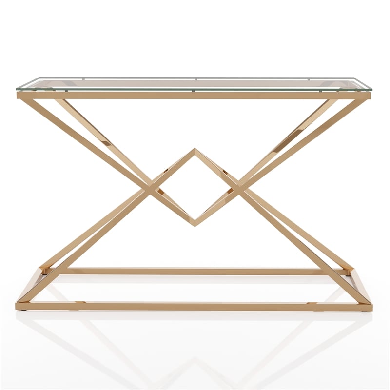 Furniture of America Cazzanarro Contemporary Metal Sofa Table in Gold Plating