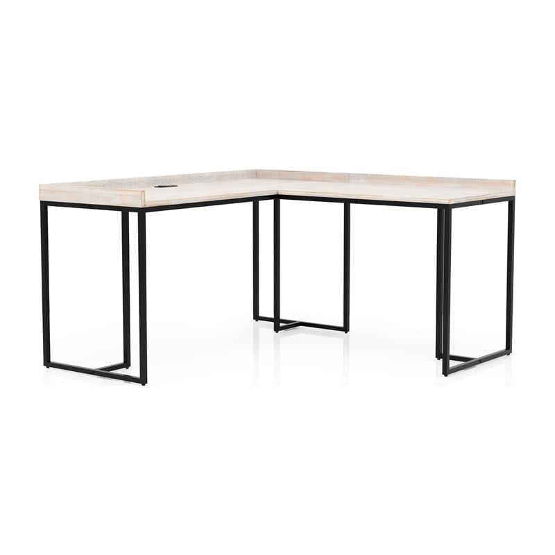 Furniture of America Timor Modern Wood Corner Computer Desk with USB in White