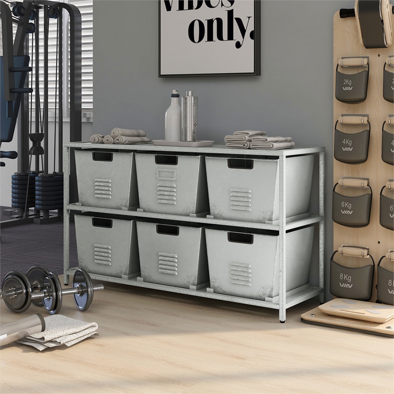 Furniture of America Ed Metal Storage Shelf with 6 Bins in White