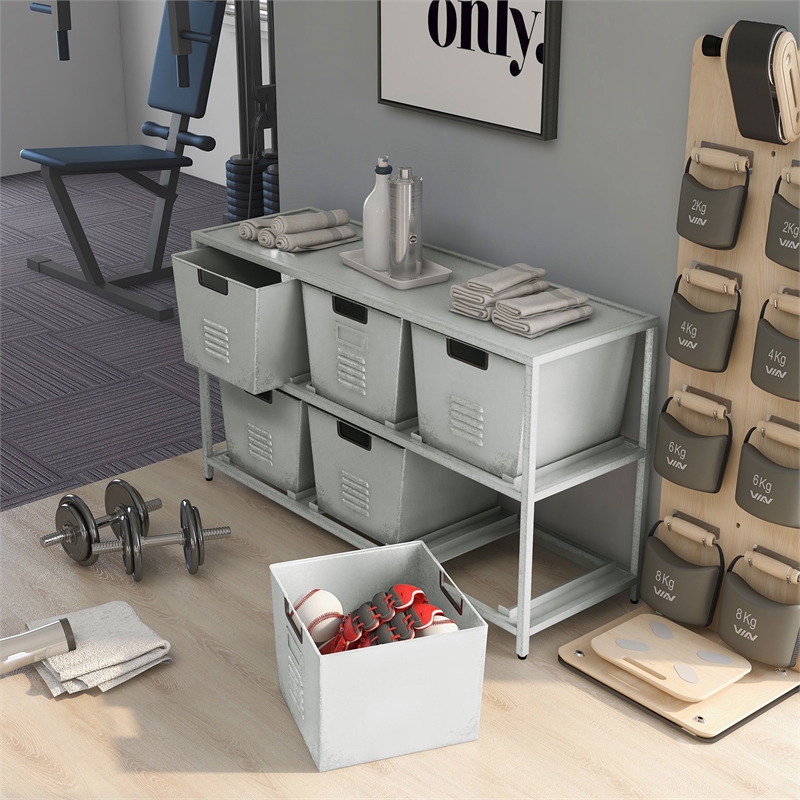 Furniture of America Ed Metal Storage Shelf with 6 Bins in White