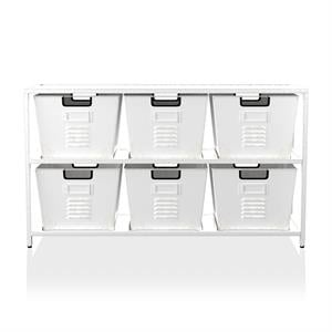 Furniture of America Ed Metal Storage Shelf with 6 Bins in White