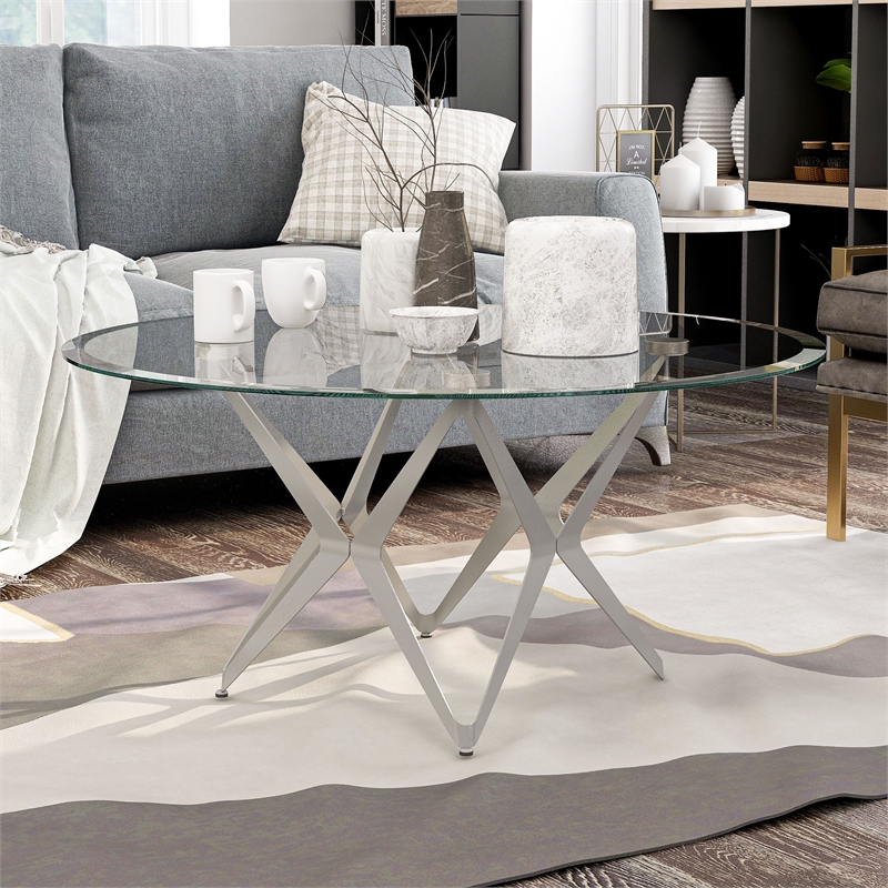 Furniture of America Staneri Glass Top Coffee Table in Gold Champagne