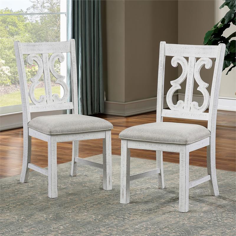Furniture of America Muschamp Wood Dining Chair in Antique White (Set of 2)