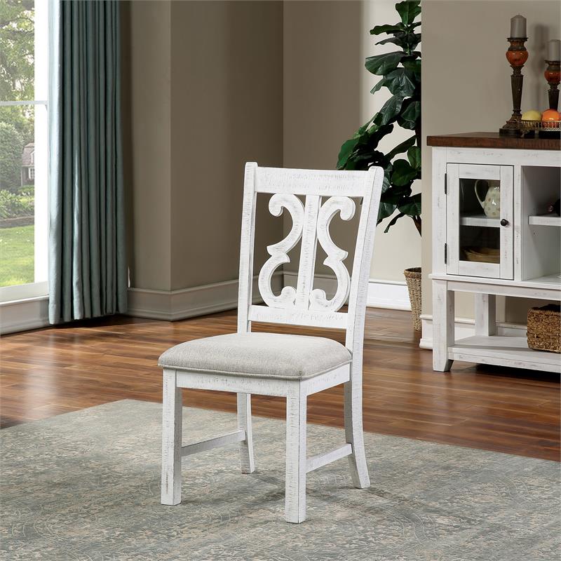 Furniture of America Muschamp Wood Dining Chair in Antique White (Set of 2)