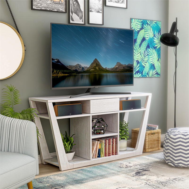 Furniture of America Frankl Modern Wood 60-Inch TV Stand in White Oak