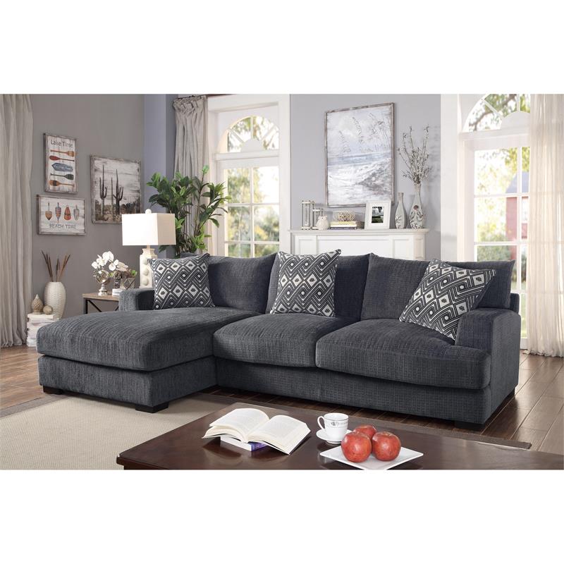 Furniture of America Turnstein Contemporary Chenille L-Shaped Sectional in Gray