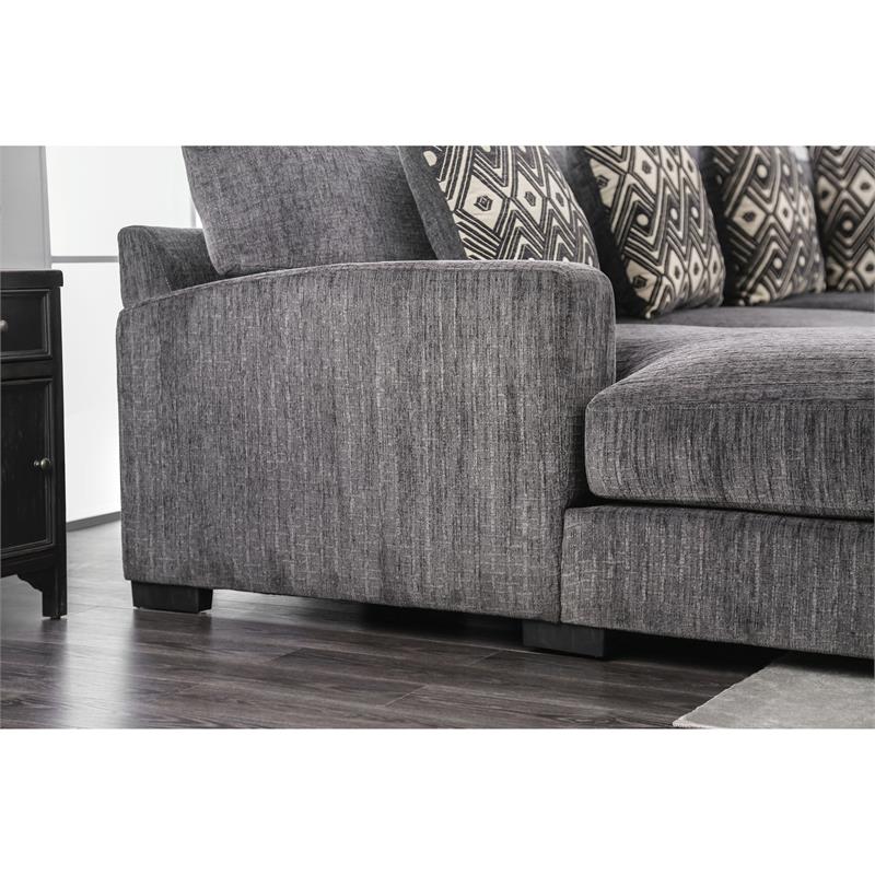 Furniture of America Turnstein Contemporary Chenille L-Shaped Sectional in Gray