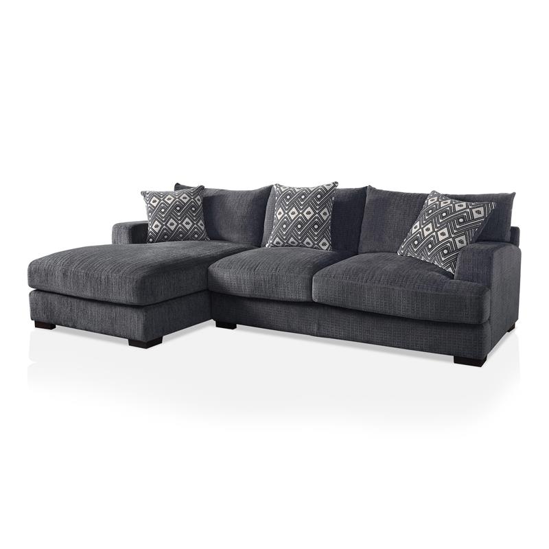 Furniture of America Turnstein Contemporary Chenille L-Shaped Sectional in Gray