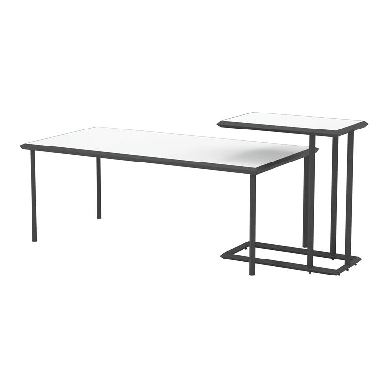 Furniture of America Onnah Contemporary Metal 2-Piece Coffee Table Set in White