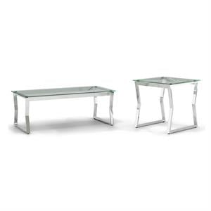 Furniture of America Syann Glass Top 2-Piece Coffee Table Set in Chrome