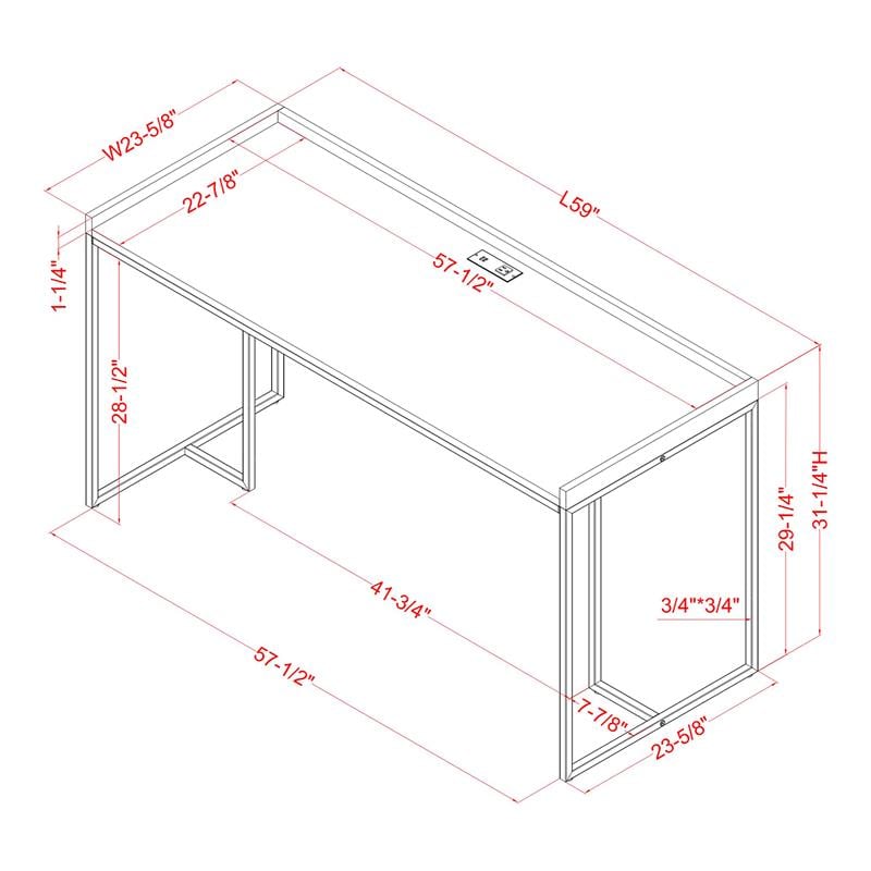 Furniture of America Timor Modern Wood Computer Desk with USB in Pink