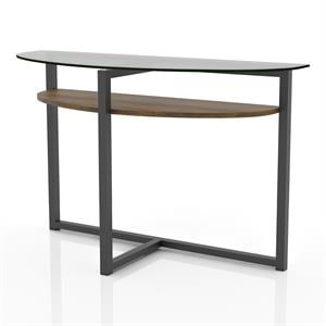 Furniture of America Barker Industrial Glass Top Console Table in Black Chrome