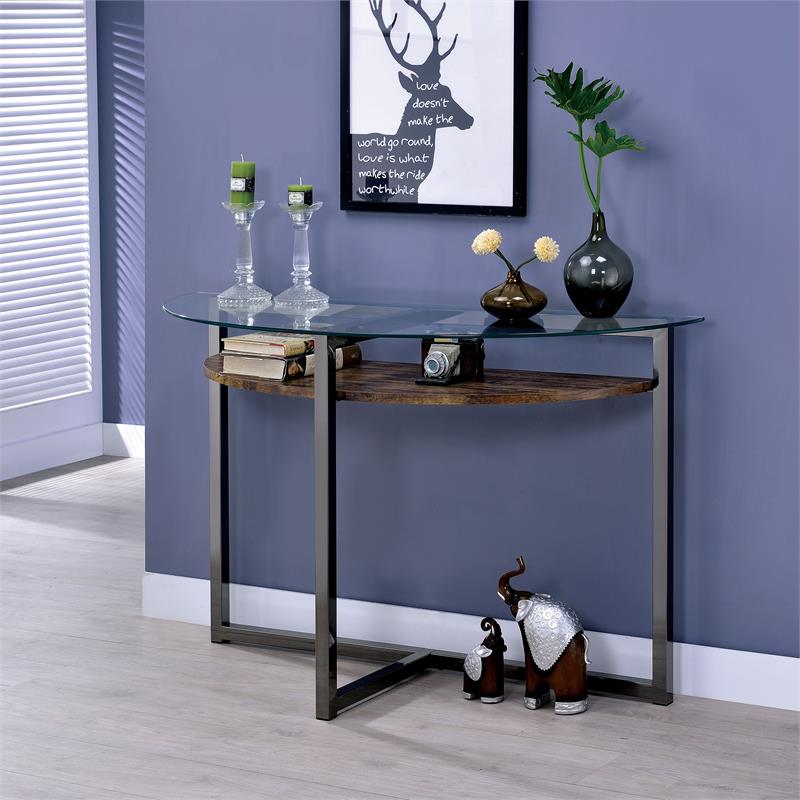Furniture of America Barker Industrial Glass Top Console Table in Black Chrome