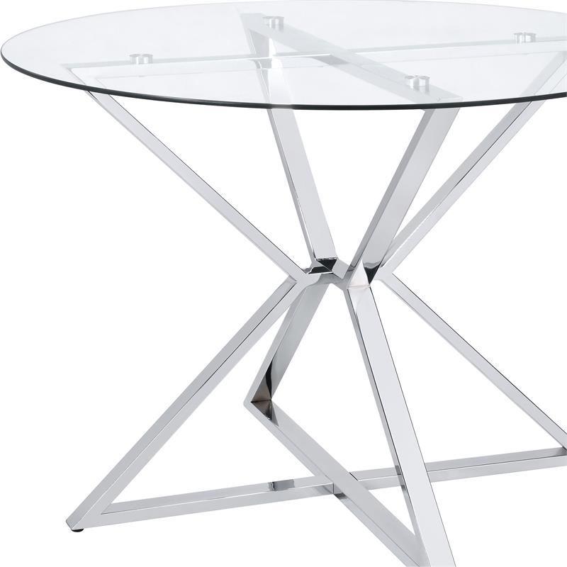 Furniture of America Leonisis Glass Top Round Dining Table in Chrome