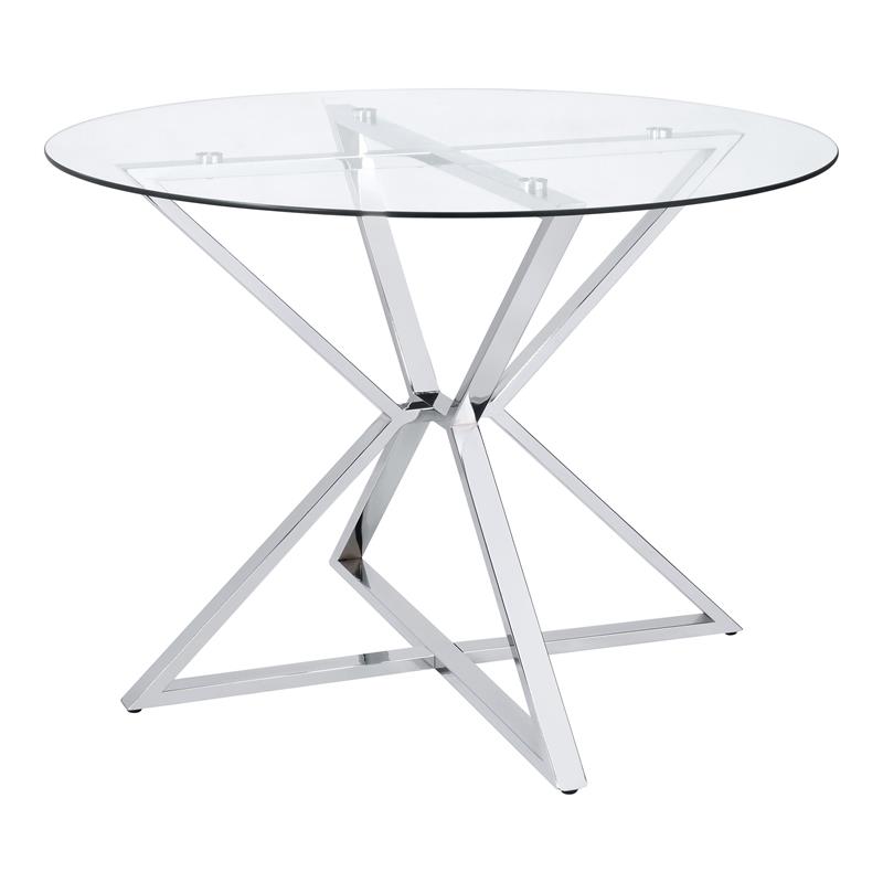 Furniture of America Leonisis Glass Top Round Dining Table in Chrome