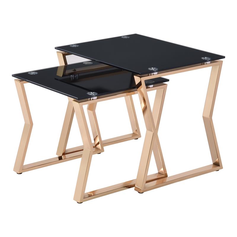 Furniture of America Abair 2-Piece Glass Top Nesting Table in Gold