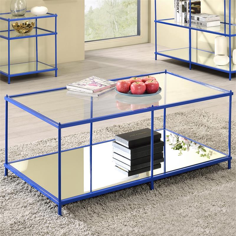 Furniture of America Mendry Metal 1-Shelf Coffee Table in Blue