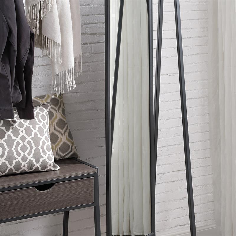 Furniture of America Loeff Metal Coat Stand with Mirror in Matte Black
